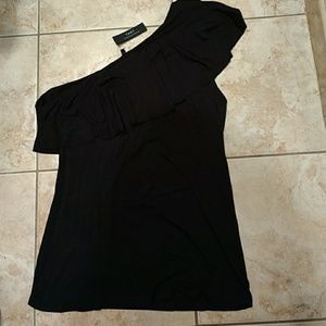 One shoulder ruffle overlay blouse